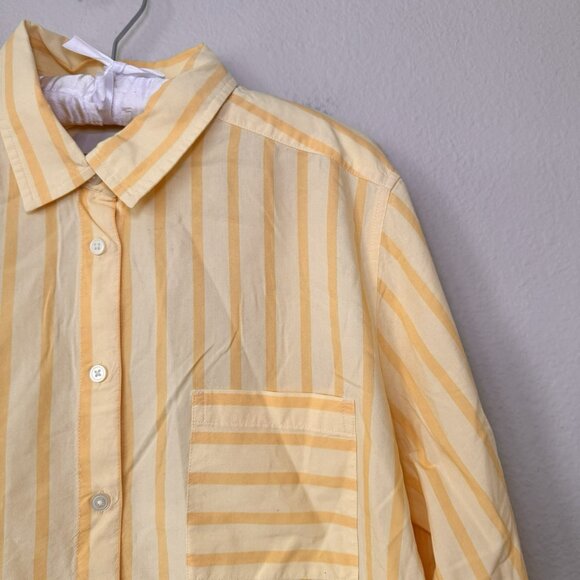 LOFT Shirt Womens Yellow Stripe Long Sleeve Button Size Large Mediumweight - Picture 2 of 8